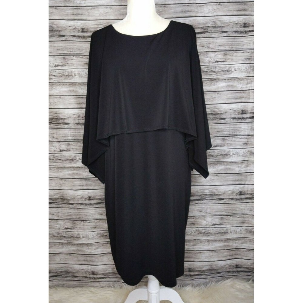 Chicos 2 Black Cape Overlay Stretch Midi Dress LBD